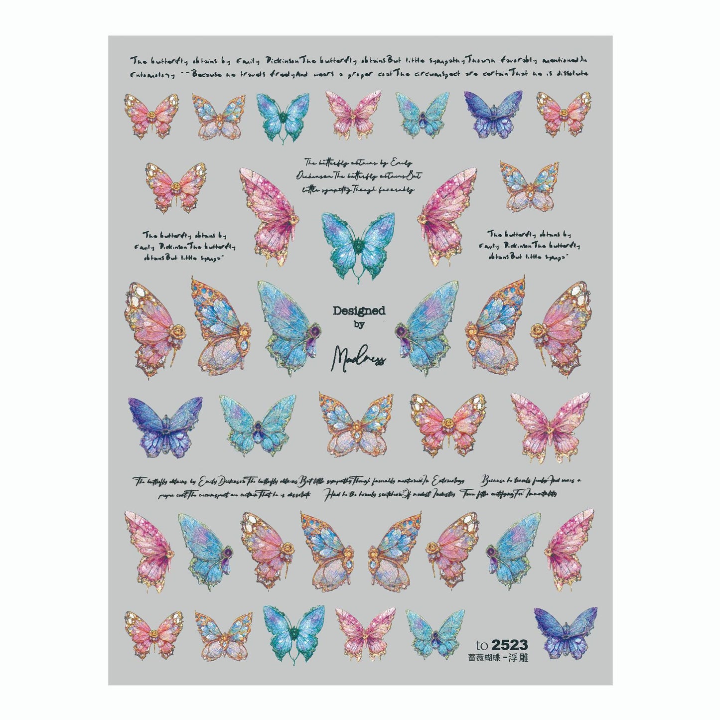 Gradient butterfly back glue nail stickers