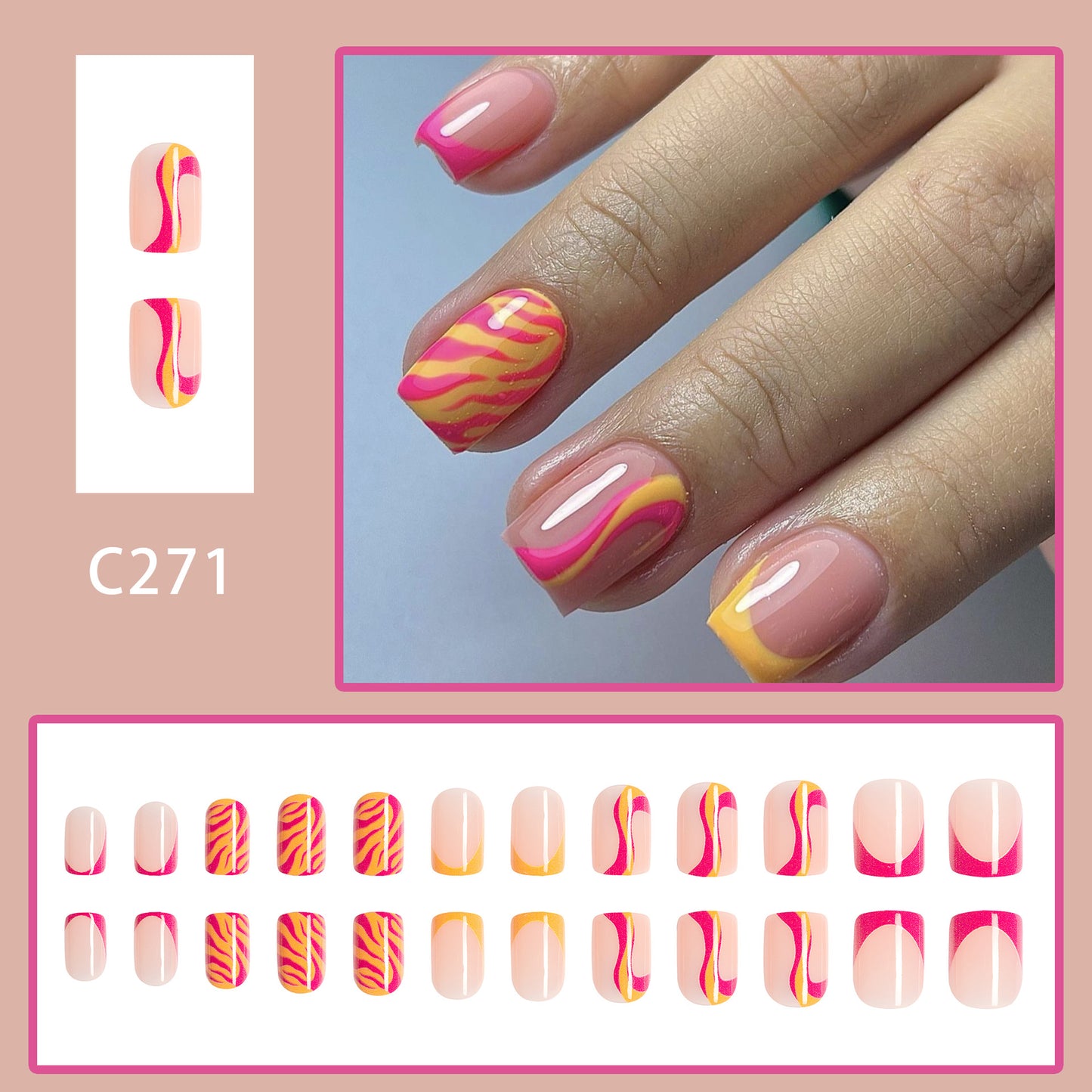 Orange Hill Pattern Nail Enhancement