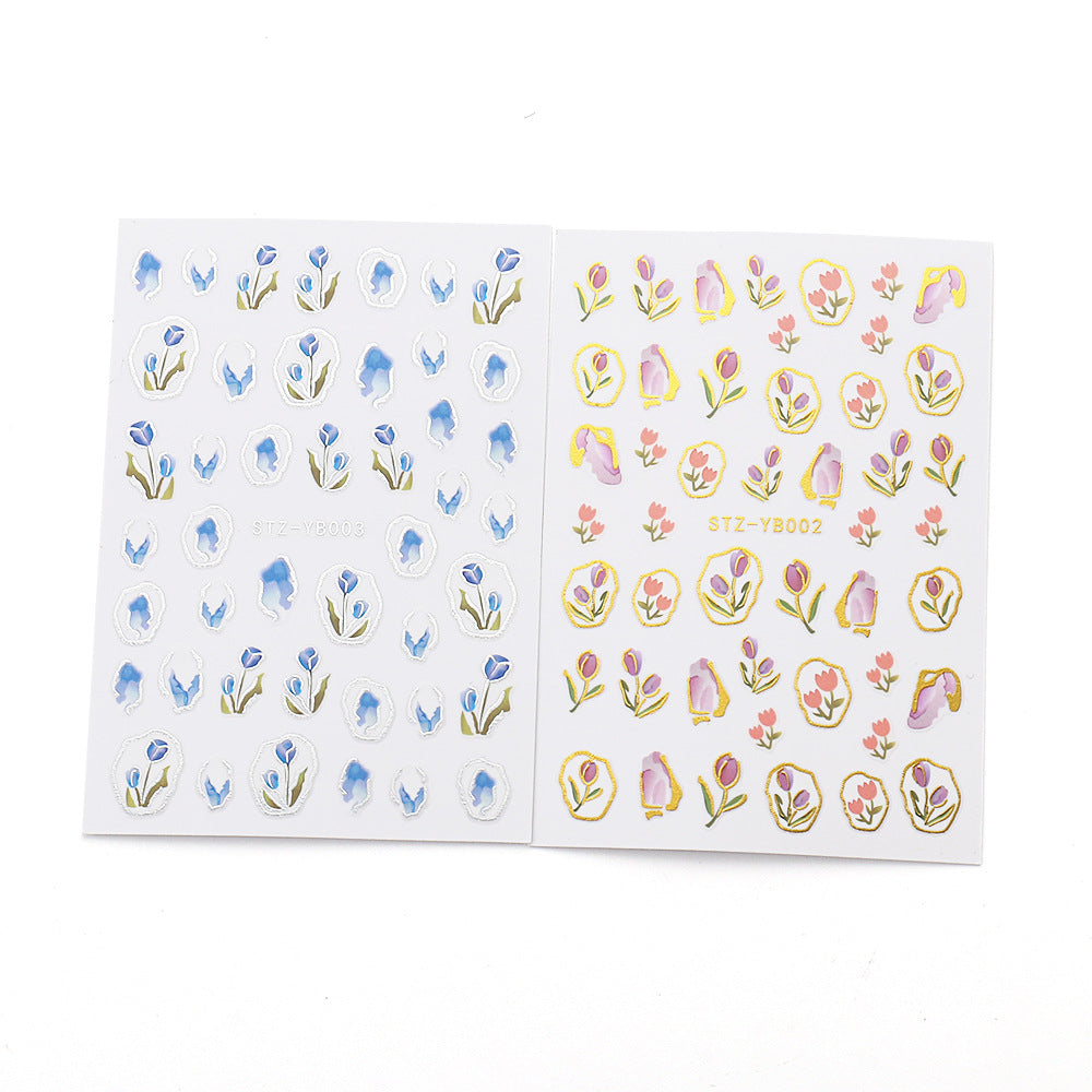 Tulip gilded edge fresh flower adhesive nail sticker