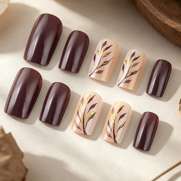 Autumn and winter leaf manicure fake nail 24 pieces