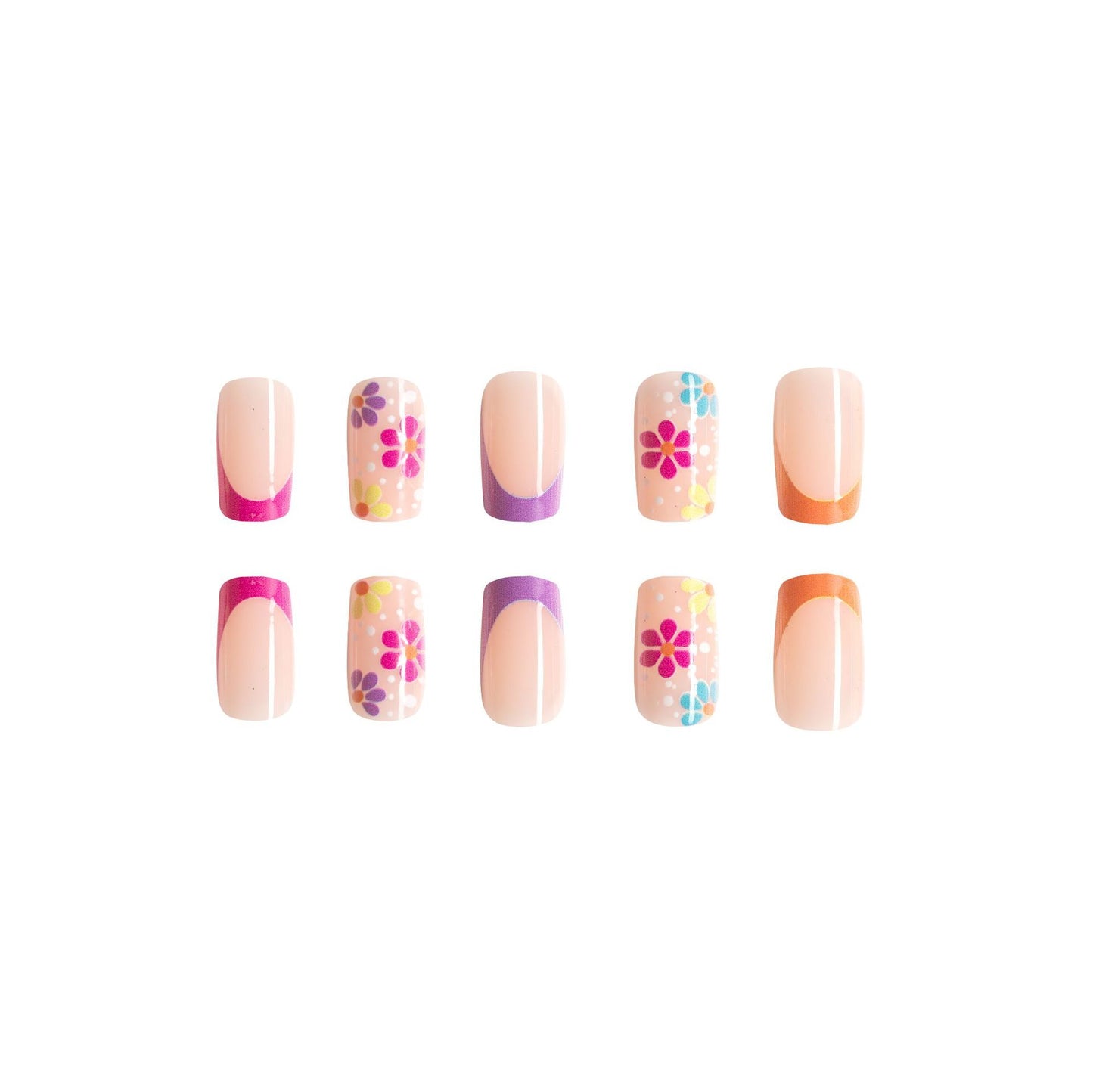 Colored flower fake nails