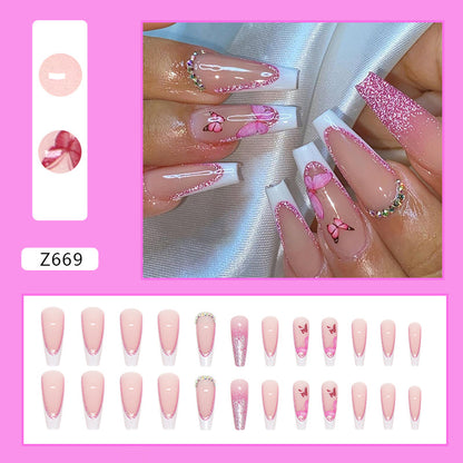 Long Ballet Pink Sparkling Pink Diamond Wearing Nail