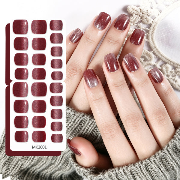 26 finger solid color cat eye no-bake manicure sticker