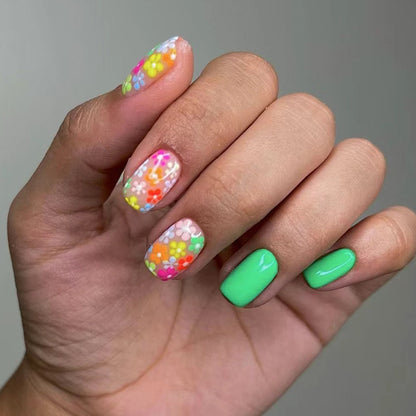 Short glossy square nails in early spring