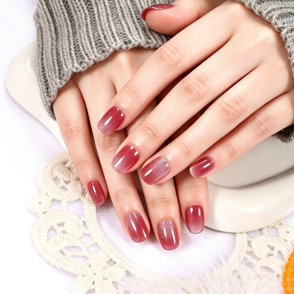 26 finger solid color cat eye no-bake manicure sticker