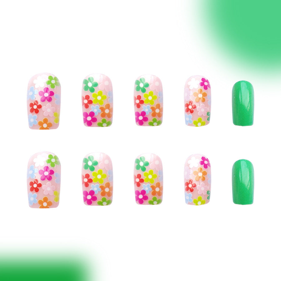 Short glossy square nails in early spring