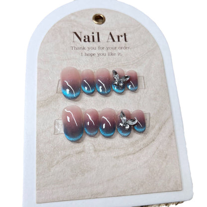 Blue cat's eye handmade removable nails