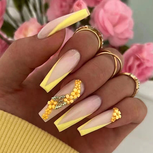 Yellow Long Ballet Diamond Wearing nail