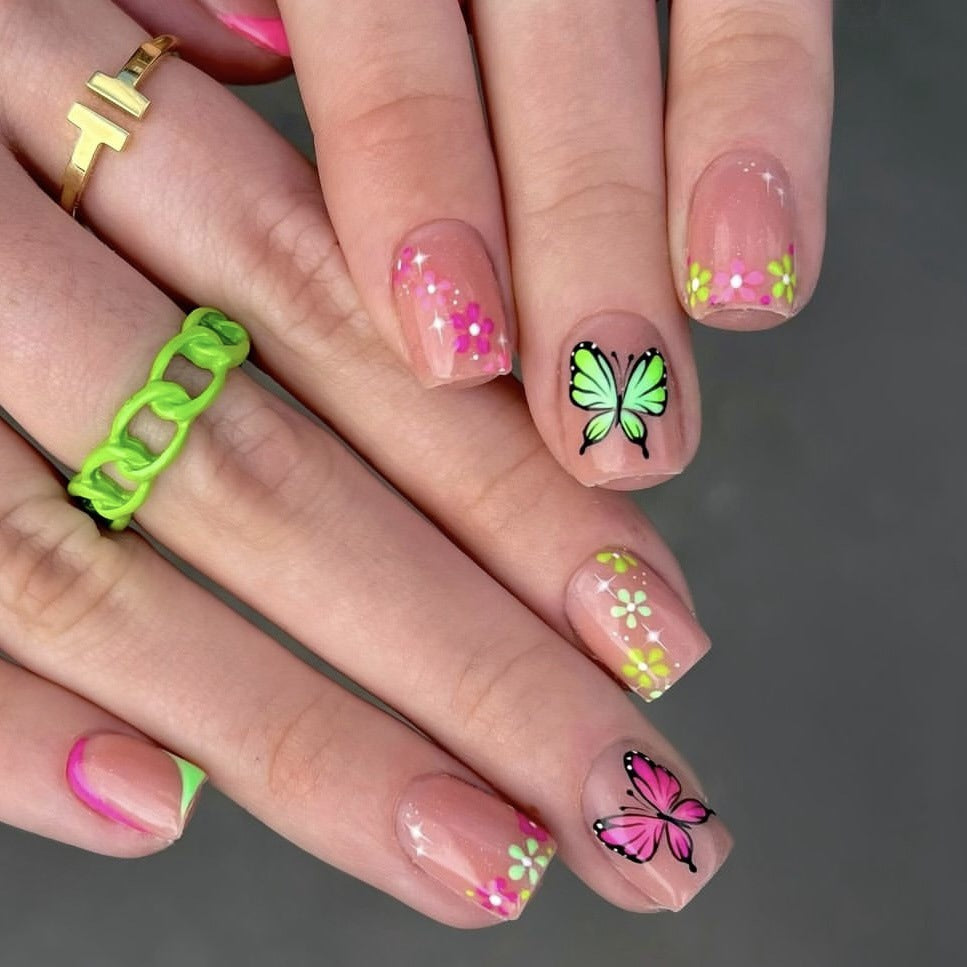 Flower butterfly false nails