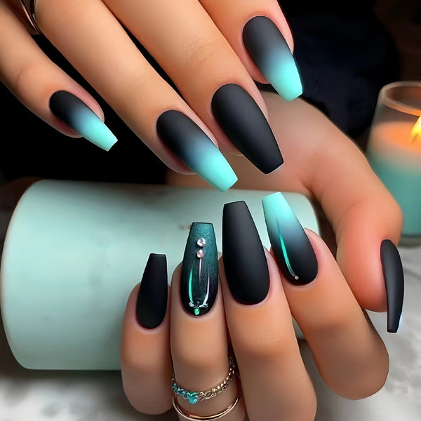 12 Sizes-24 Pcs Press On Nails Green