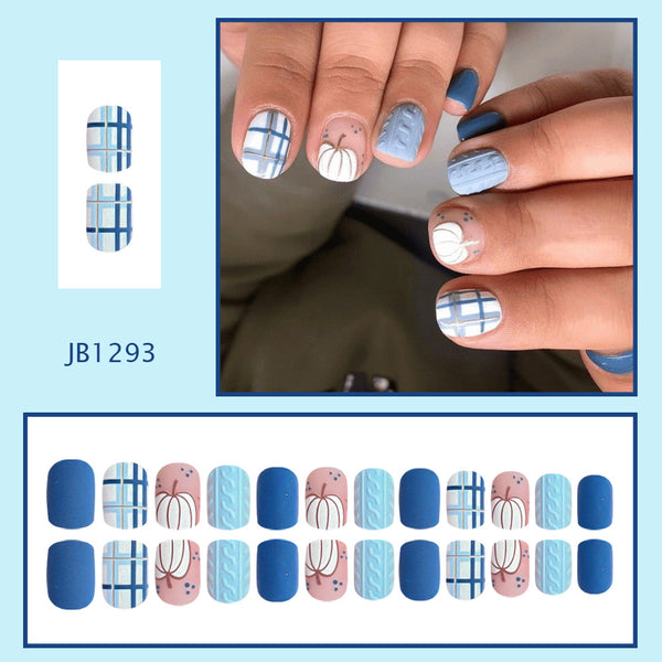 Refreshing sea salt blue color matching plaid lines hand-painted pumpkin