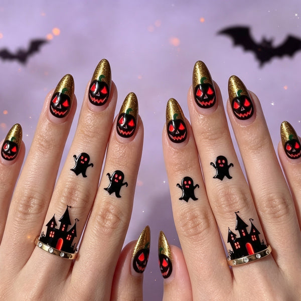 Halloween pumpkin black red gold glitter