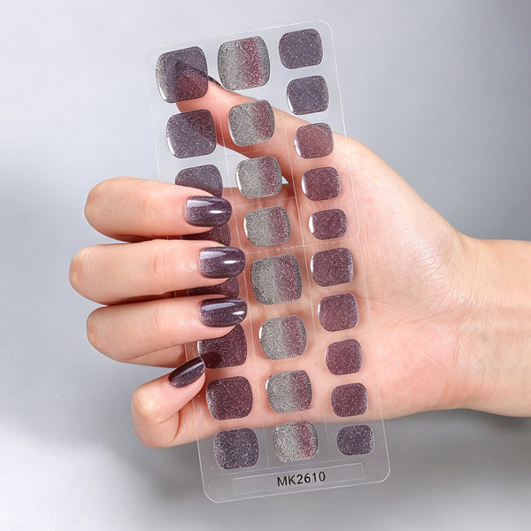 26 finger solid color cat eye no-bake manicure sticker