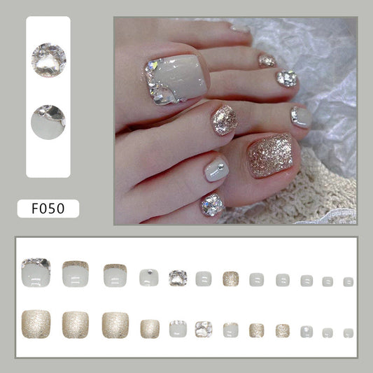 Diamond sparkle ins-style fake nails pedicure F050