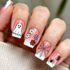 Halloween manicure pink and white ombre ghost flower