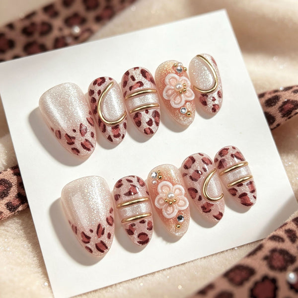 30 3D gilt engraved leopard print coarse pink cat eyes