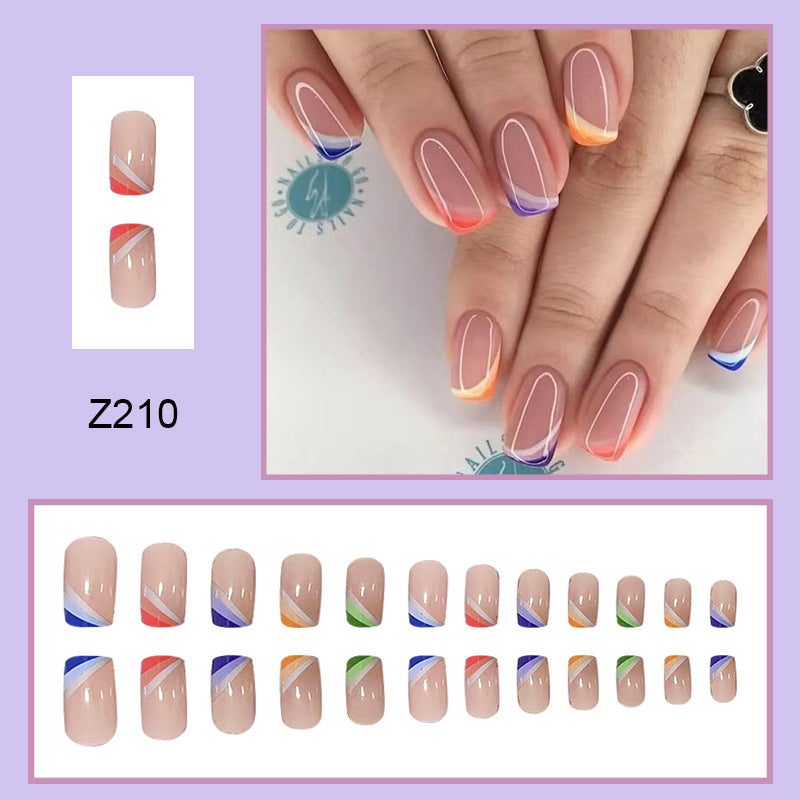 Pink and transparent natural wearing false nail