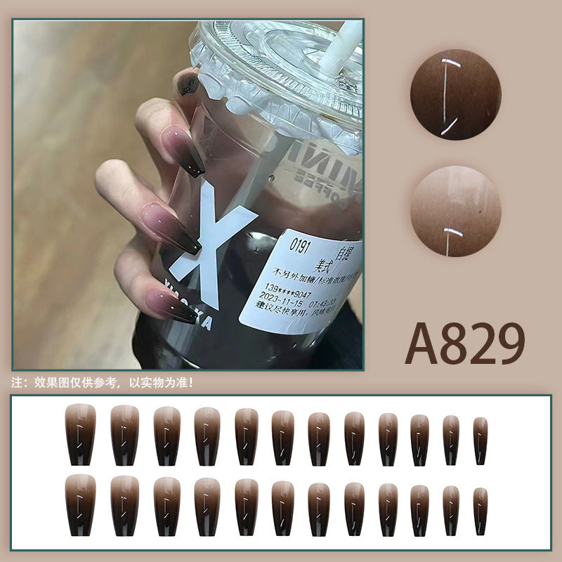 Black coffee color halo dyed gradient square fake nail