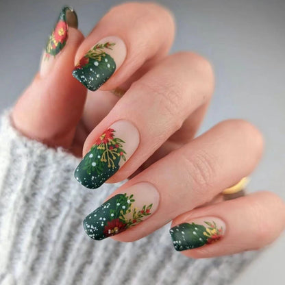 Snow flower green nail