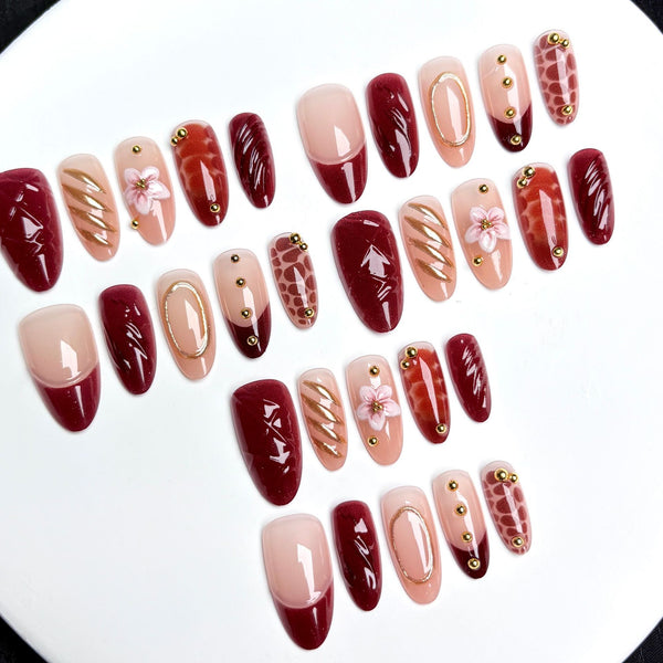 30Pcs Brown Red Amber Gilt 3D