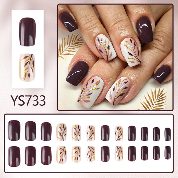 Autumn and winter leaf manicure fake nail 24 pieces