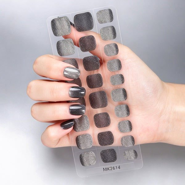 26 finger solid color cat eye no-bake manicure sticker