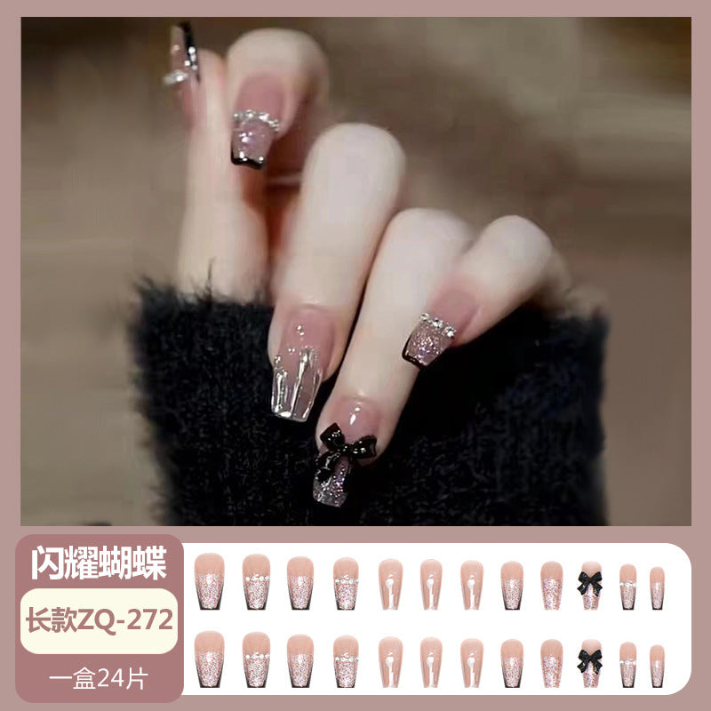 Black bow detachable nail patch