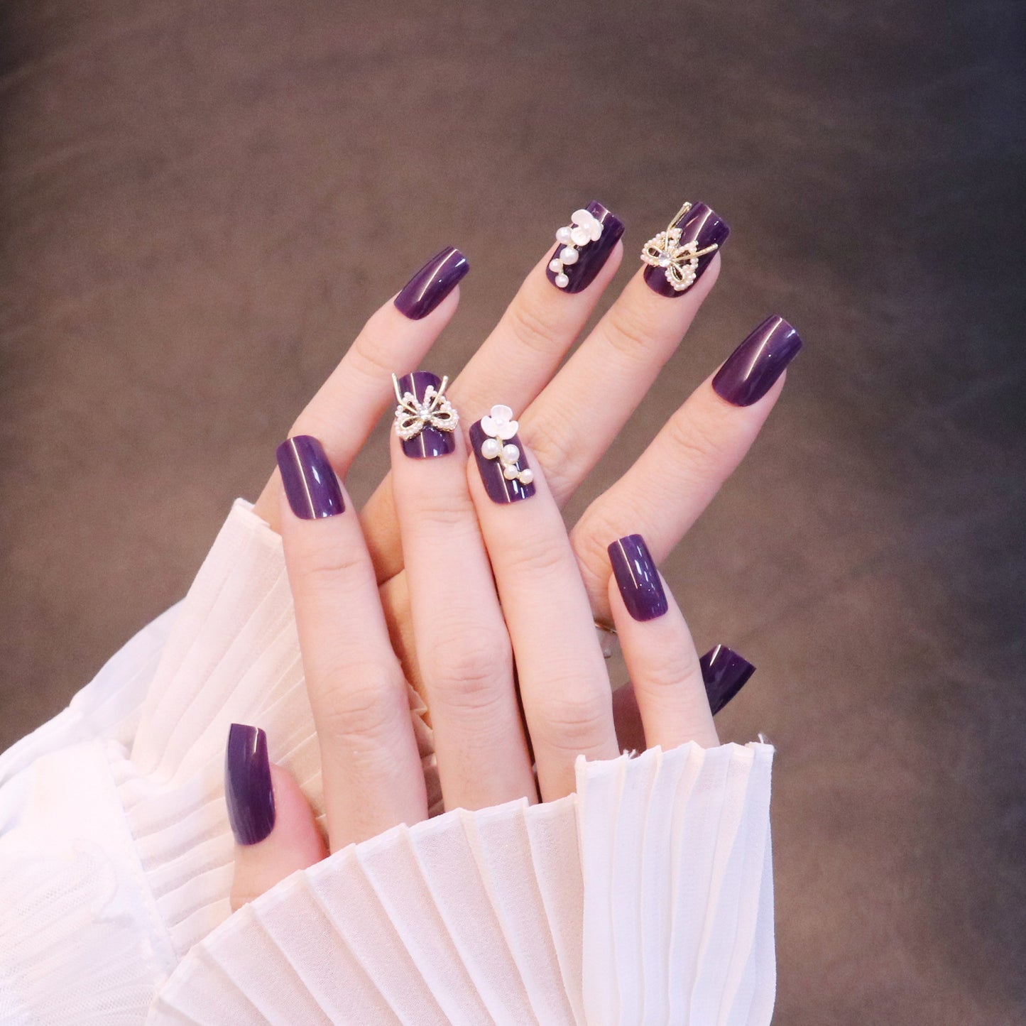 Purple butterfly fake nail