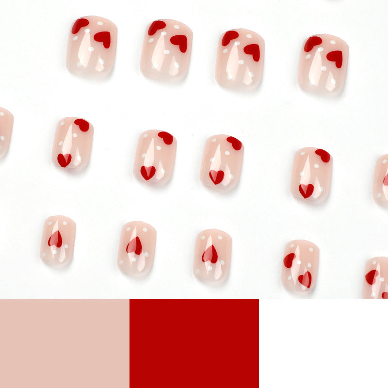 Polka dot red heart-shaped nail patch