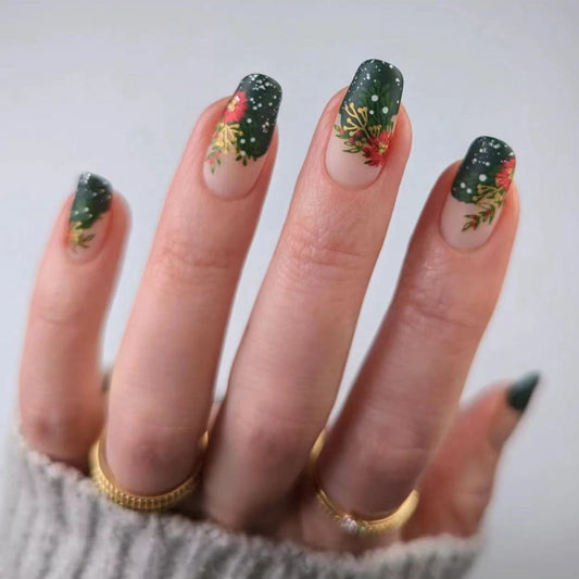 Snow flower green nail