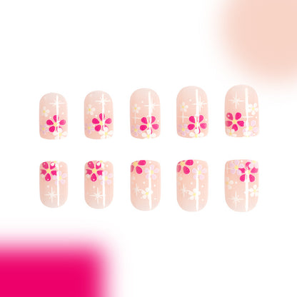 Multicolored flower fake nails