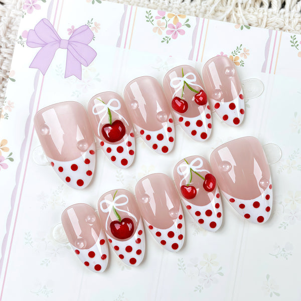 30 pcs 3D Cherry French Polka Dots
