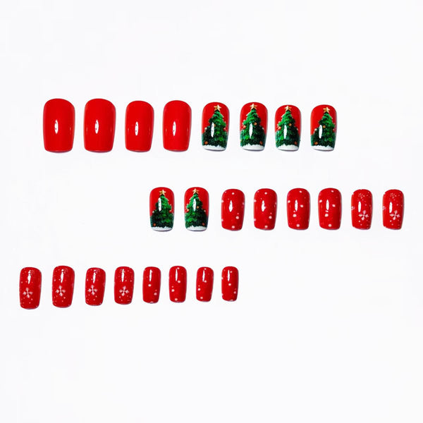 Christmas tree snowflake manicure