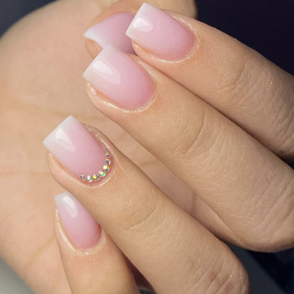 Short glossy simple French gradient fake nail