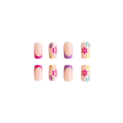 Colored flower fake nails