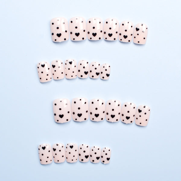 Small Fresh Black Polka Dot Love Nail Patch