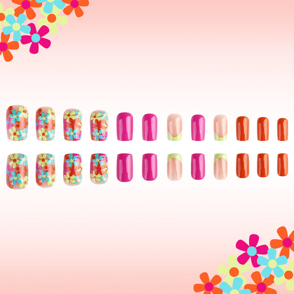24 multicolored flower press ons