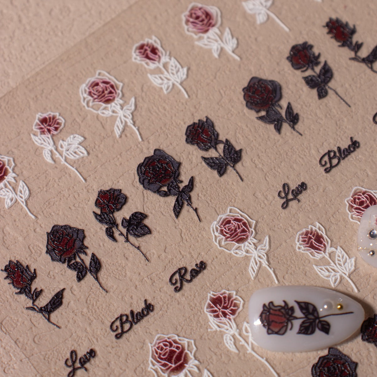 Blood stained rose relief nail patch