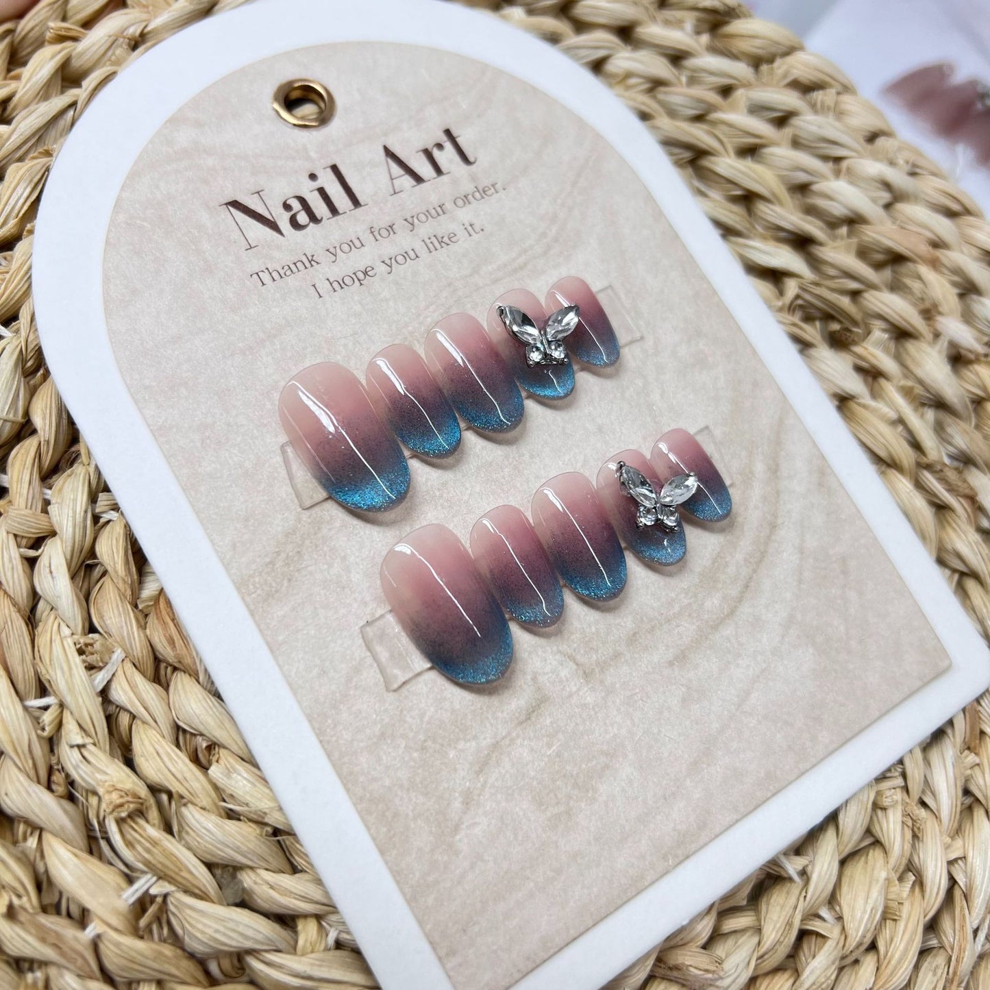 Blue cat's eye handmade removable nails