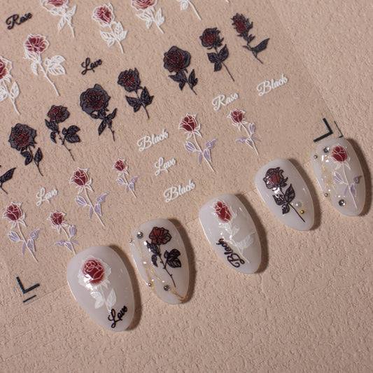 Blood stained rose relief nail patch