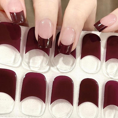 Semicured UV gel nail sticker kit NG200297 French red brown