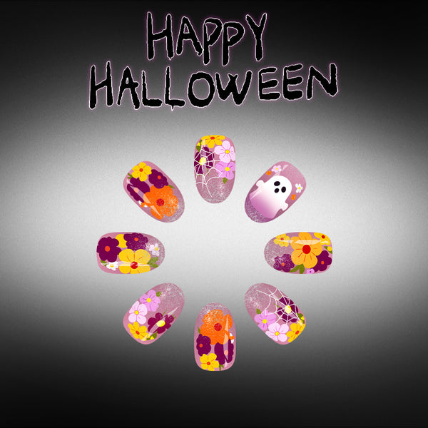Colored flowers cute ghost spider web