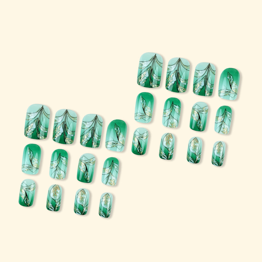 Green gradual jade flower nail art piece