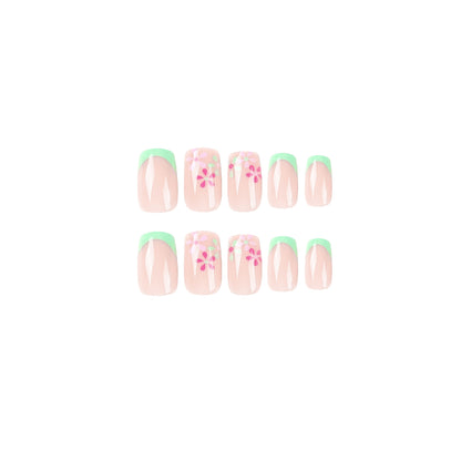 Green pink flower nail stickers