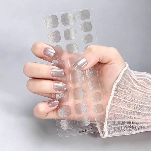 26 finger solid color cat eye no-bake manicure sticker