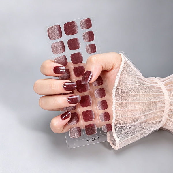 26 finger solid color cat eye no-bake manicure sticker