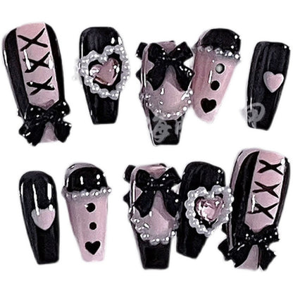 Cute love bow lace wearing nails