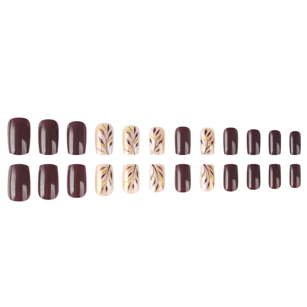 Autumn and winter leaf manicure fake nail 24 pieces