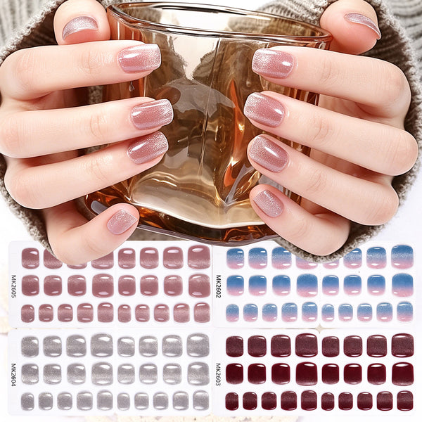 26 finger solid color cat eye no-bake manicure sticker