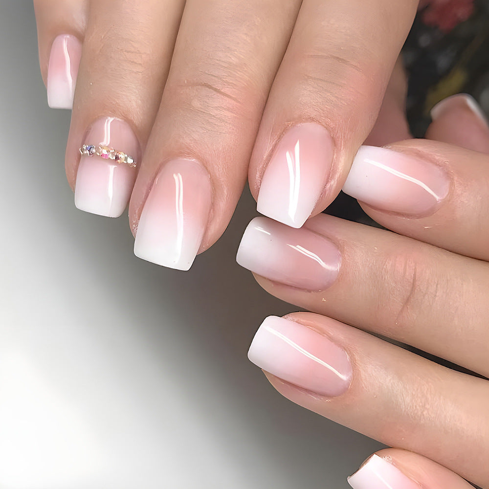 Simple White Edge Jelly Powder Nail Patch